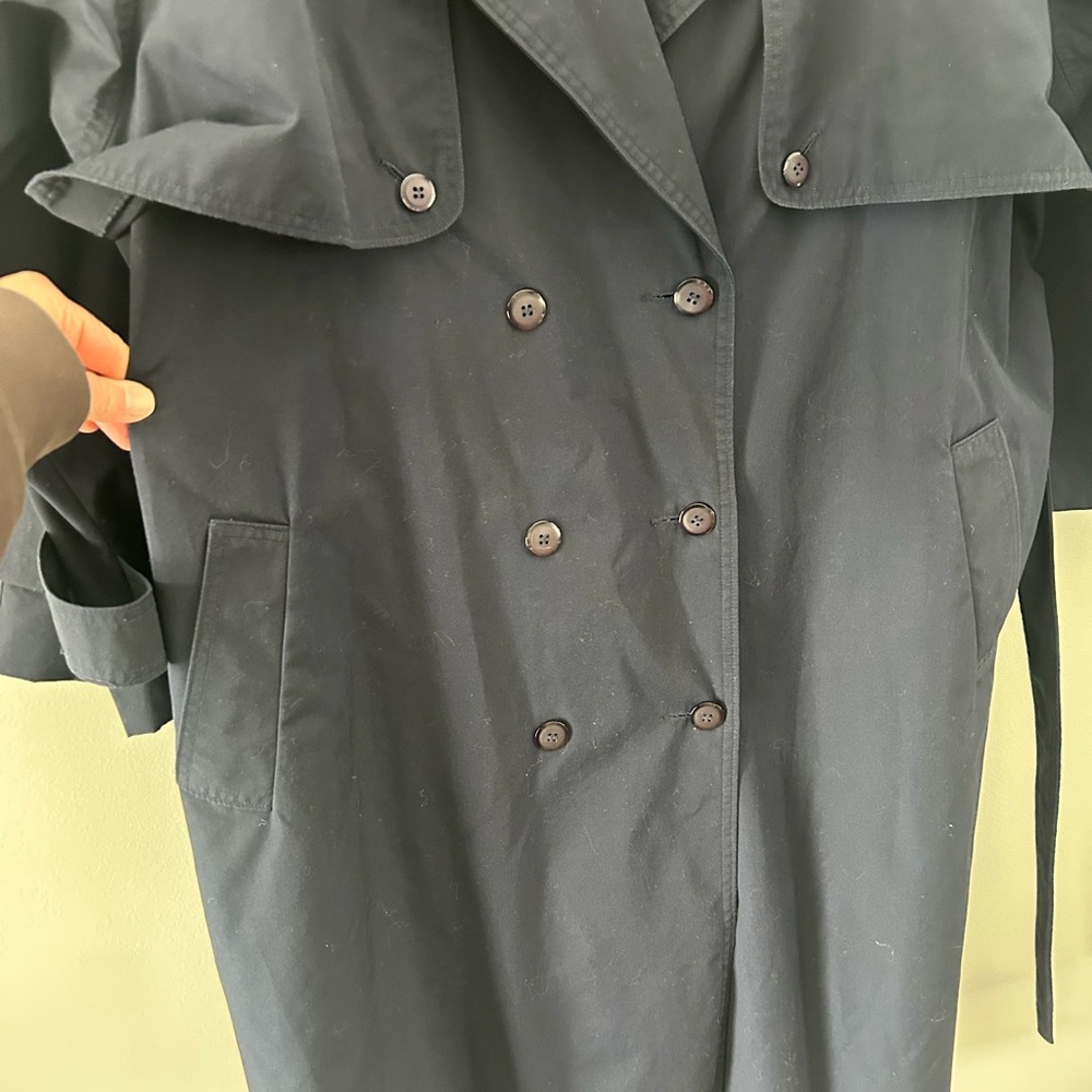 Vintage Twilight Navy Blue 90’s Euro Chic Belted Trendy Equestrian Trench Coat - Picture 8 of 8